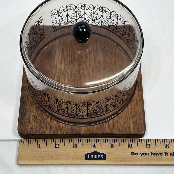 Vintage Cheese Board Mid Century Modern MCM Domed Cloche Wooden Plastic Serving - Picture 10 of 13